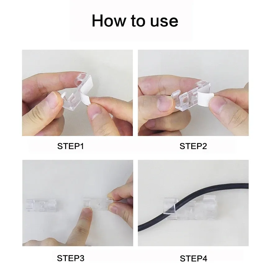 Organiseur de câbles en ABS : clips de gestion des câbles pour poste de travail, support de cordon USB et enrouleur de ligne de données 4