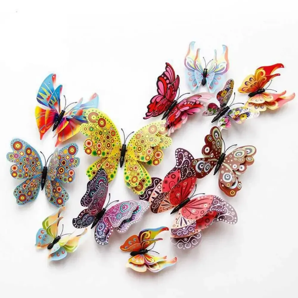 Autocollants papillons 3D universels, lot de 30, stickers muraux colorés pour décoration de maison, mariage et bureau 12