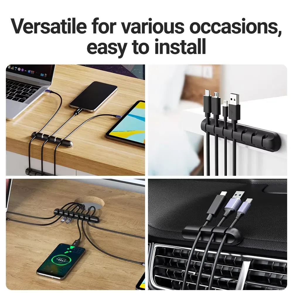 Clips adhésifs de fixation pour câbles, organisateur de câbles pour bureau, gestion des fils pour câble de charge USB, câble d'alimentation de table de chevet et câble de souris 2