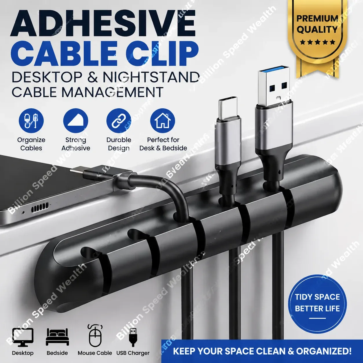 Clips adhésifs de fixation pour câbles, organisateur de câbles pour bureau, gestion des fils pour câble de charge USB, câble d'alimentation de table de chevet et câble de souris