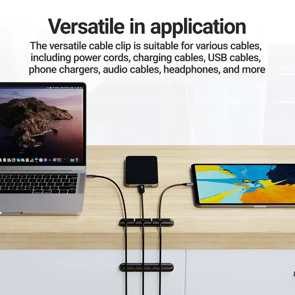 Clips adhésifs de fixation pour câbles, organisateur de câbles pour bureau, gestion des fils pour câble de charge USB, câble d'alimentation de table de chevet et câble de souris 6