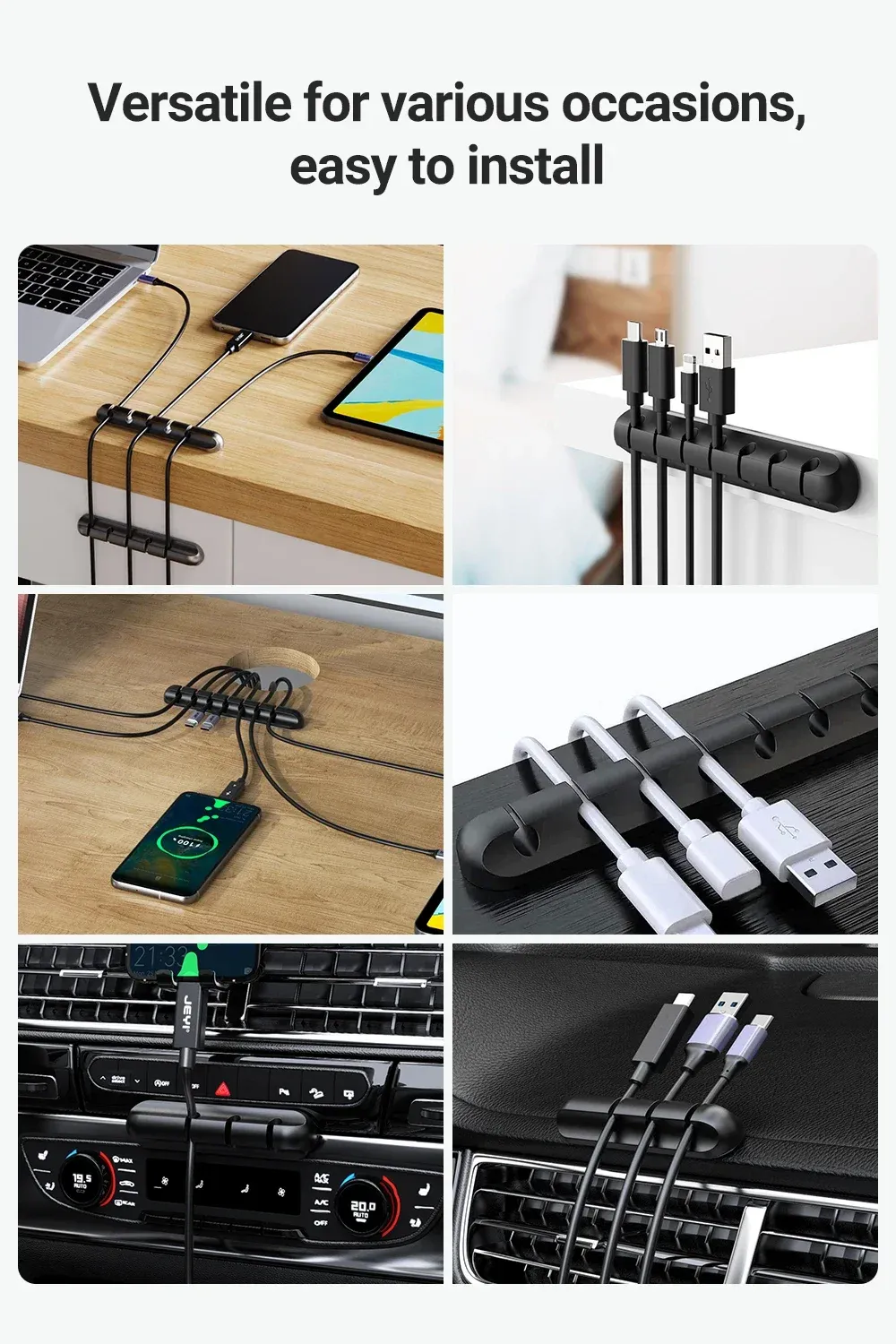 Clips adhésifs pour câbles intégrés dans un environnement de bureau