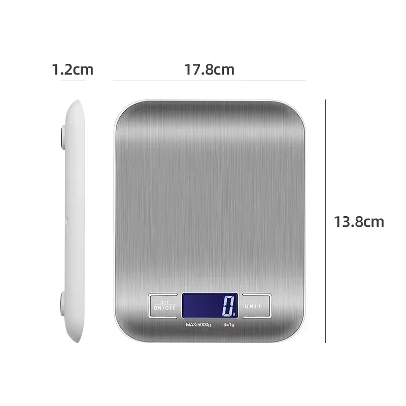Balance alimentaire numérique multifonction 5 kg / 1 g, écran LCD, acier inoxydable étanche 6