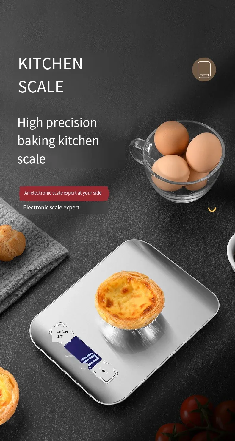 Balance de cuisine numérique en acier inoxydable avec écran LCD