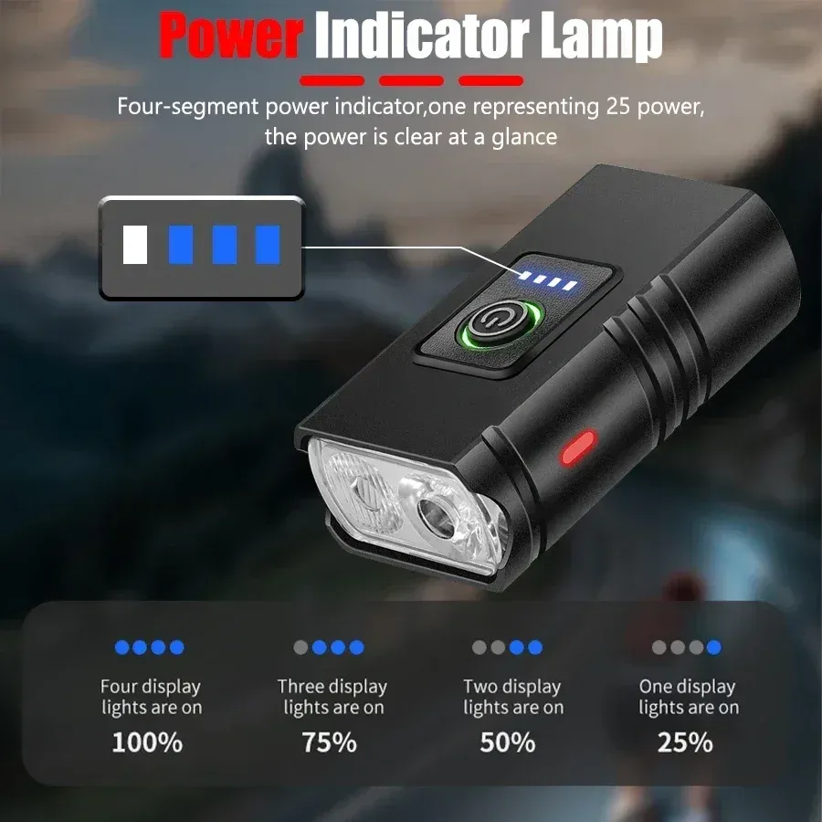 Lampe avant de vélo LED T6 rechargeable par USB, 1000 lumens, pour VTT et vélo de route, phare cyclisme compact 4
