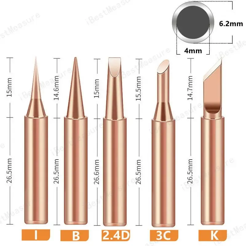 Panne de fer à souder en cuivre pur 900M-T, lot de 5, pointes sans plomb, tête de soudage, outils de soudage BGA, fer à marquer 7