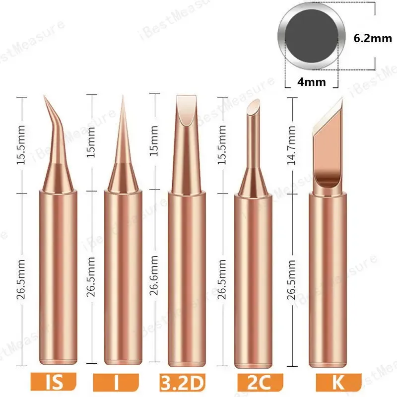 Panne de fer à souder en cuivre pur 900M-T, lot de 5, pointes sans plomb, tête de soudage, outils de soudage BGA, fer à marquer 9