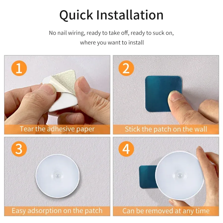 Détecteur de mouvement rechargeable à LED, lot de 1, 2 ou 4 pièces, veilleuse décorative pour mur, chambre, placards de cuisine et chambre d'enfant 5