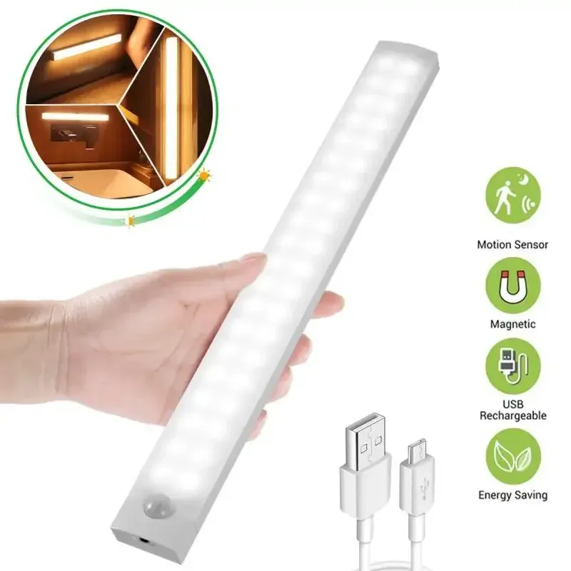 Veilleuse LED sans fil à capteur de mouvement, rechargeable par USB, pour armoire, escalier et cuisine