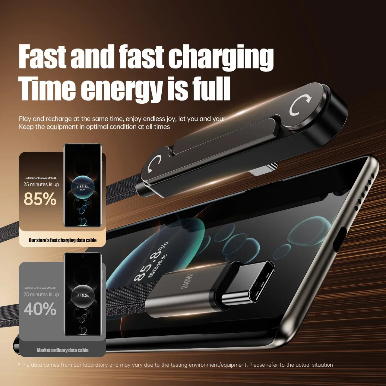 Câble de charge rapide PD 240 W USB-C vers USB-C avec support pliable pour téléphone, compatible iPhone 15, Xiaomi et Huawei 5