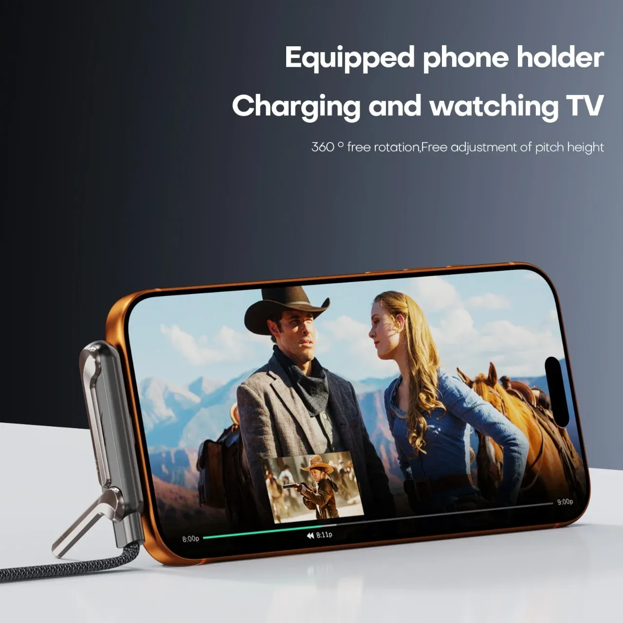 Câble de charge rapide PD 240 W USB-C vers USB-C avec support pliable pour téléphone, compatible iPhone 15, Xiaomi et Huawei 6