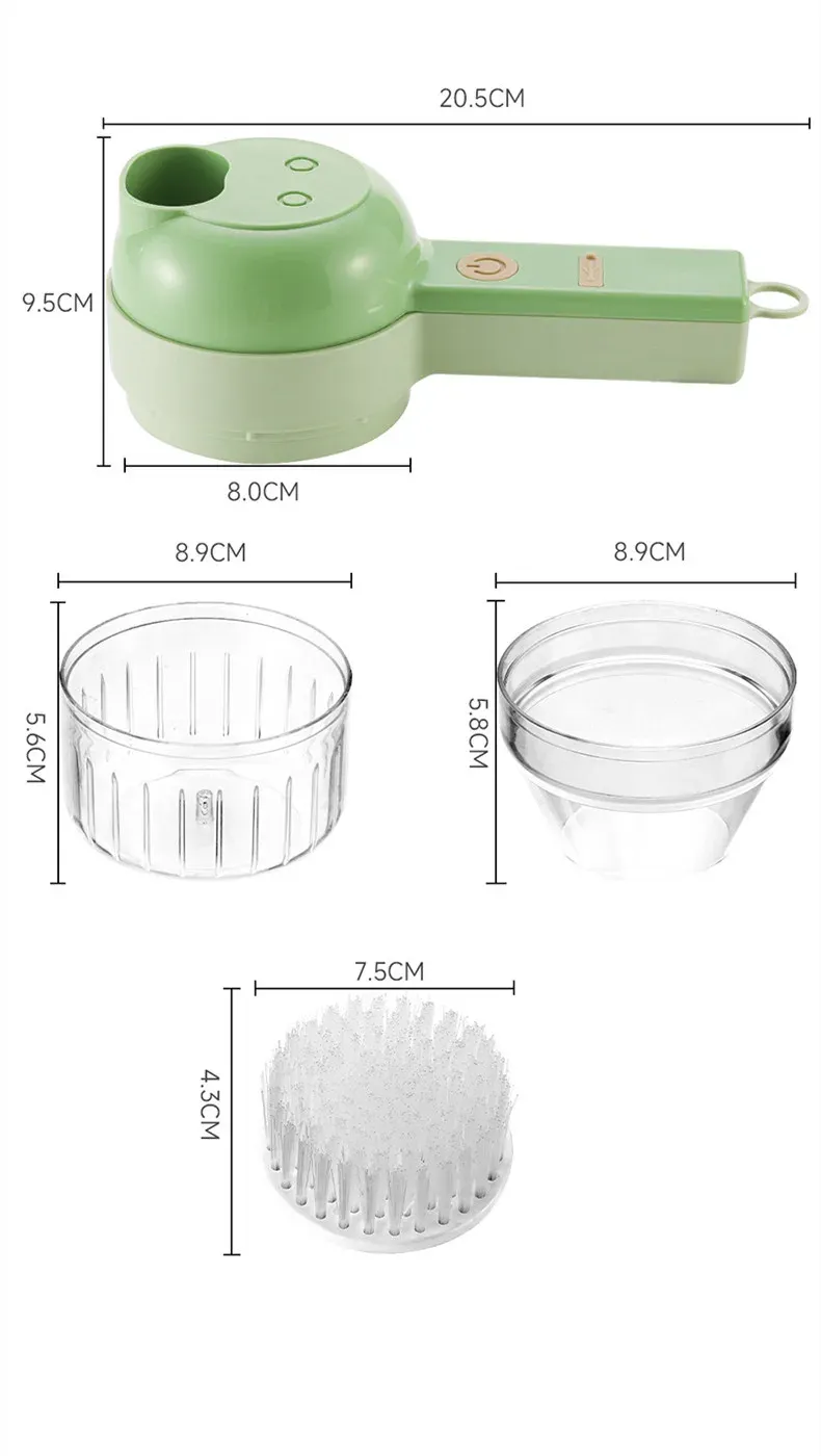 Ensemble de coupe-légumes électrique 4 en 1 présenté dans son ensemble