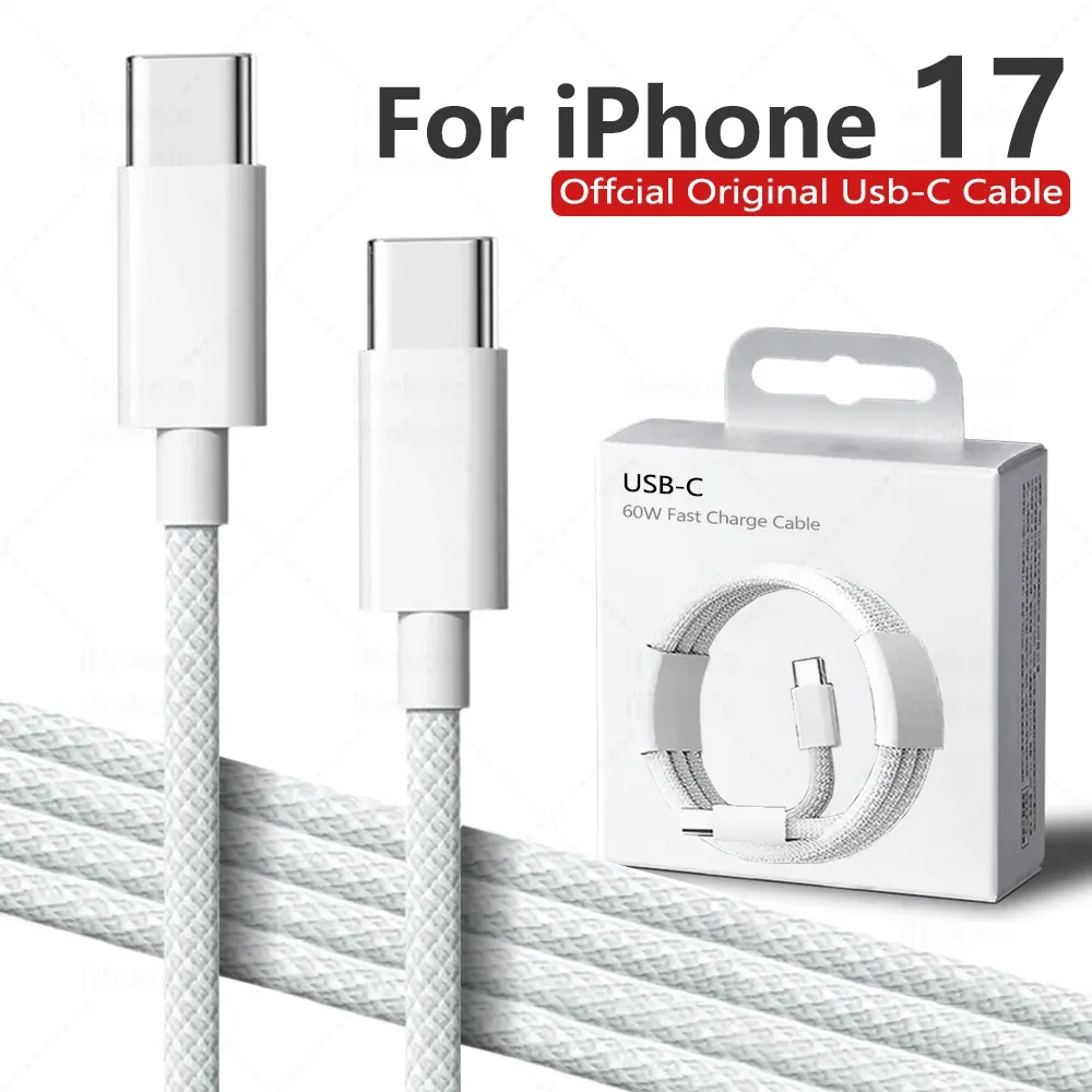 Câble USB-C pour Apple iPhone 17 Pro Max, charge rapide PD 60 W, compatible Huawei, Xiaomi et Samsung, câble tressé
