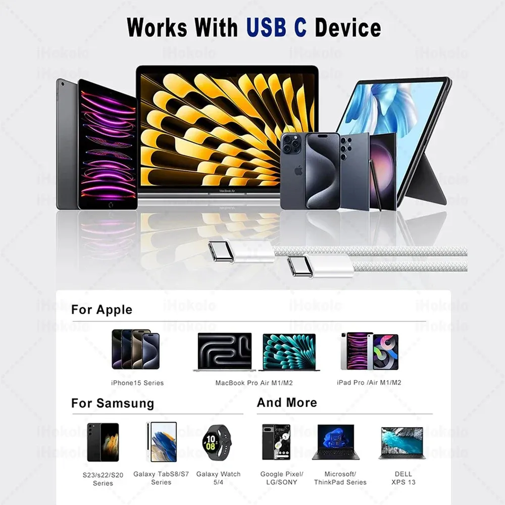 Câble USB-C pour Apple iPhone 17 Pro Max, charge rapide PD 60 W, compatible Huawei, Xiaomi et Samsung, câble tressé 6