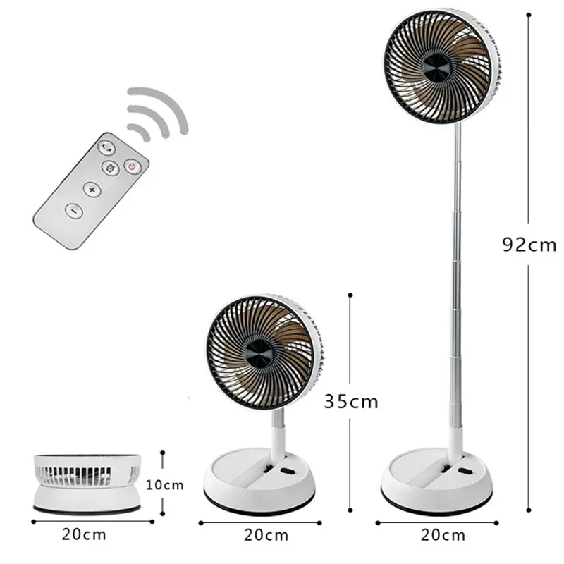 Ventilateur pliant portable sans fil 6000 mAh rechargeable par USB avec télécommande, silencieux, sur pied, pour la maison et l'extérieur