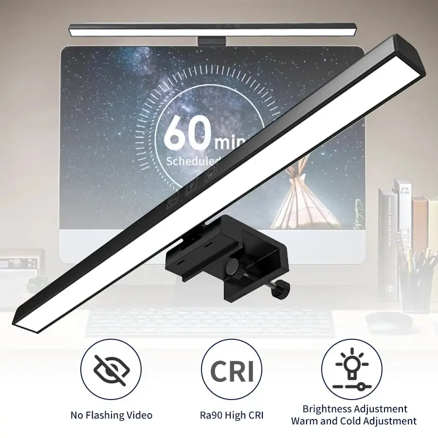 Lampe de bureau LED pour écran d'ordinateur, barre lumineuse réglable, 33 cm à 50 cm, alimentation USB, idéale pour l'étude et la lecture
