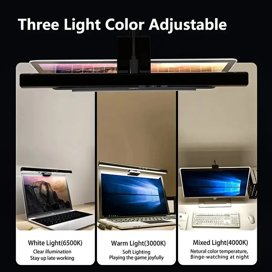 Lampe de bureau LED pour écran d'ordinateur, barre lumineuse réglable, 33 cm à 50 cm, alimentation USB, idéale pour l'étude et la lecture 3