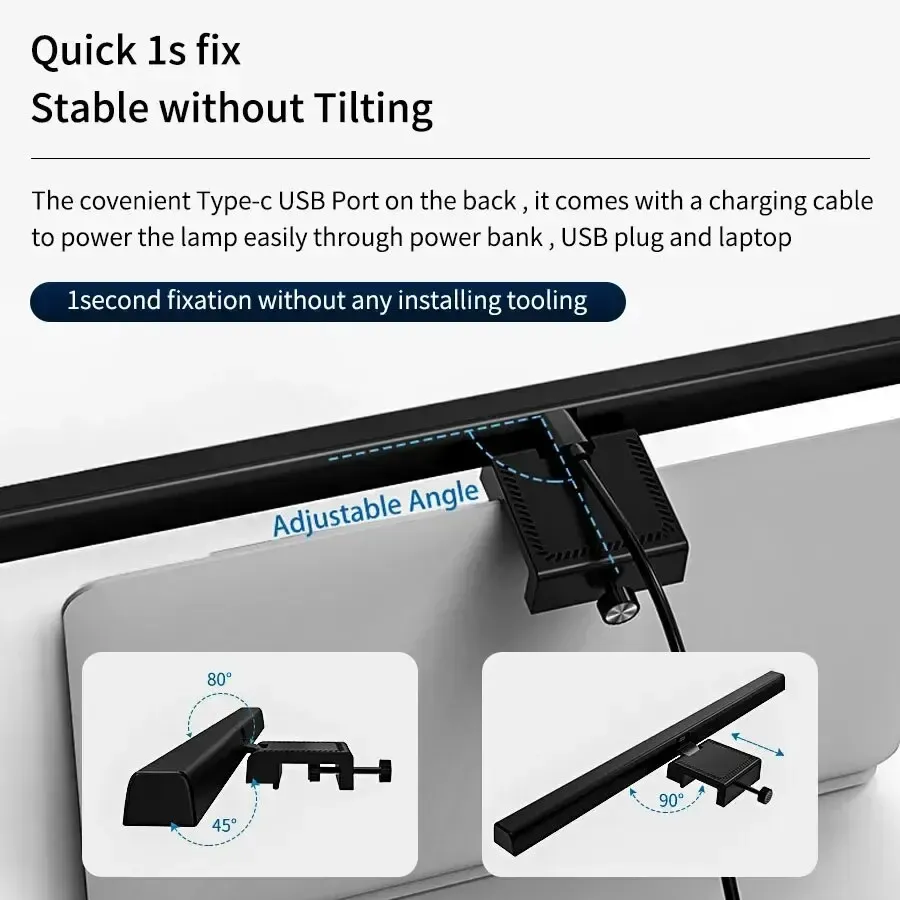 Lampe de bureau LED pour écran d'ordinateur, barre lumineuse réglable, 33 cm à 50 cm, alimentation USB, idéale pour l'étude et la lecture 6