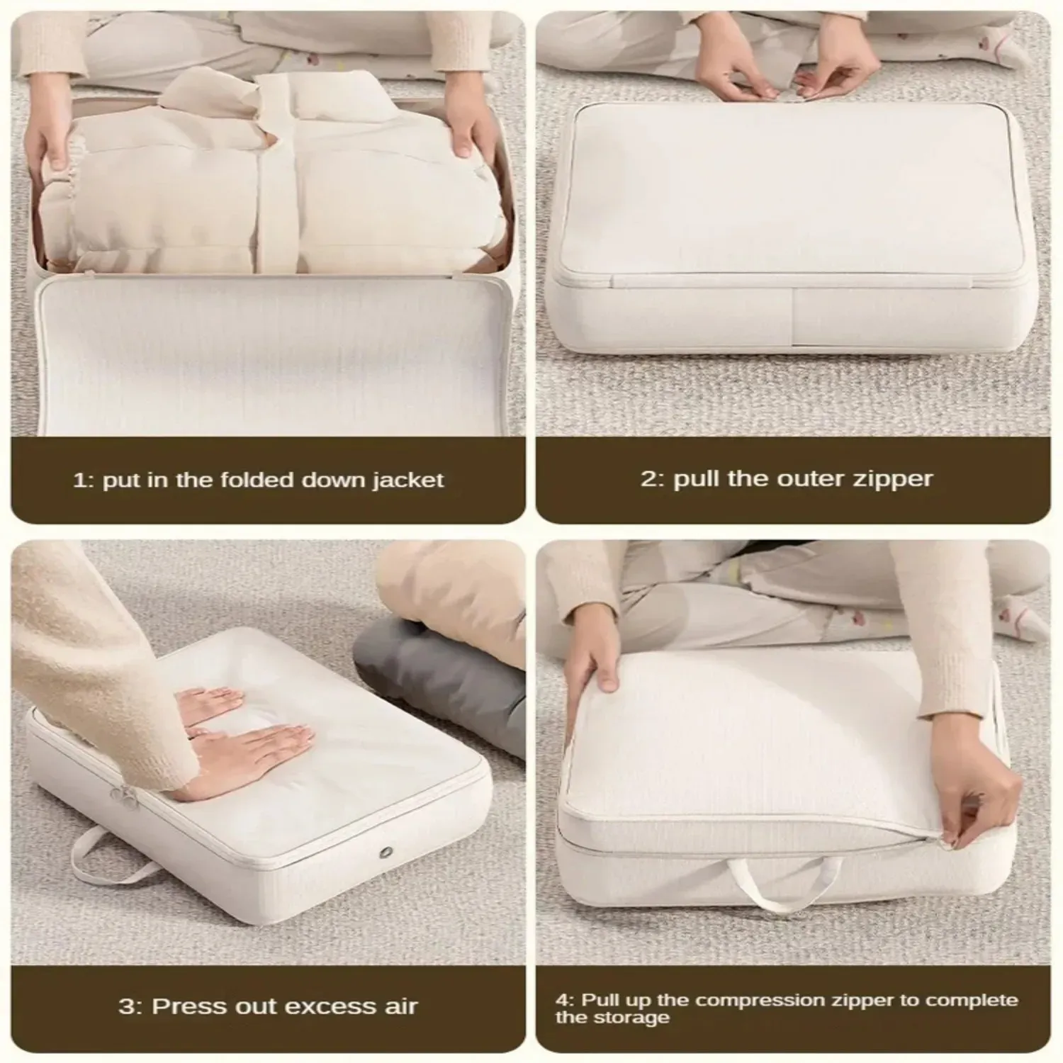 Lot de 4 sacs de rangement compressibles pour vêtements, doudounes et couettes en coton, pliables et à grande capacité 4