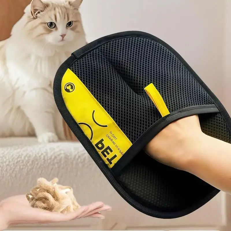 Gants de toilettage 2 en 1 pour chats et chiens, électrostatiques, réutilisables et lavables, avec brosse rouleau anti-peluches, sans danger et non toxiques 2