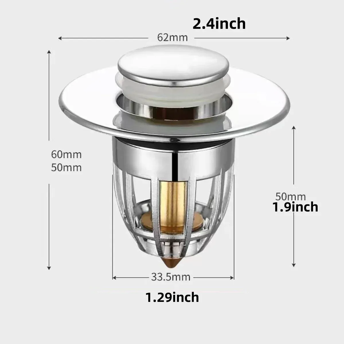 Bouchon de vidange push-pull universel, bonde de lavabo chromée à ouverture rapide avec panier anti-cheveux, bouchon de vidange pour évier de salle de bain, système à pousser-tirer facile d'utilisation 6
