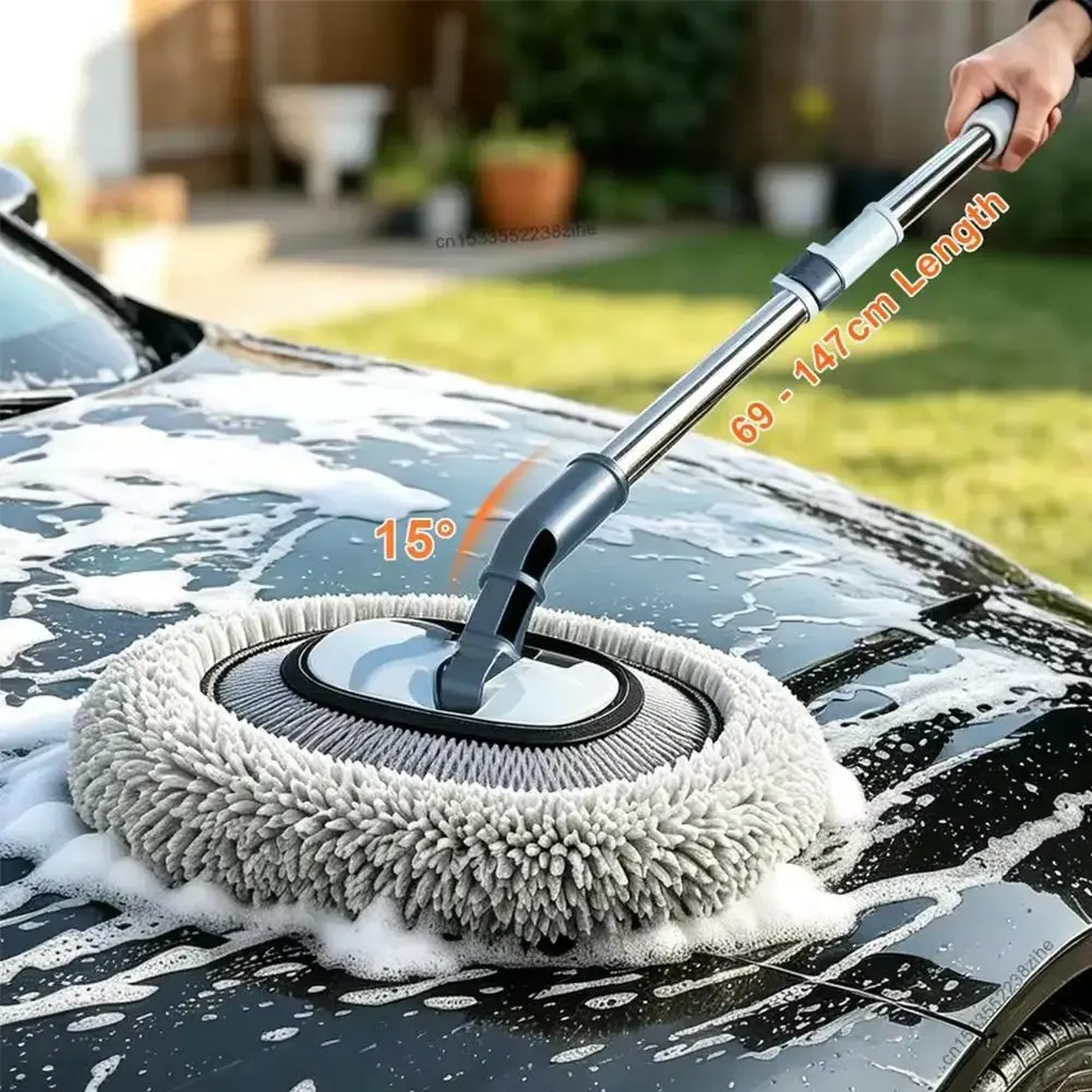 Brosse de nettoyage pour voiture à manche télescopique, balai multi-usages à long manche, brosse universelle pour vitres de voiture 2
