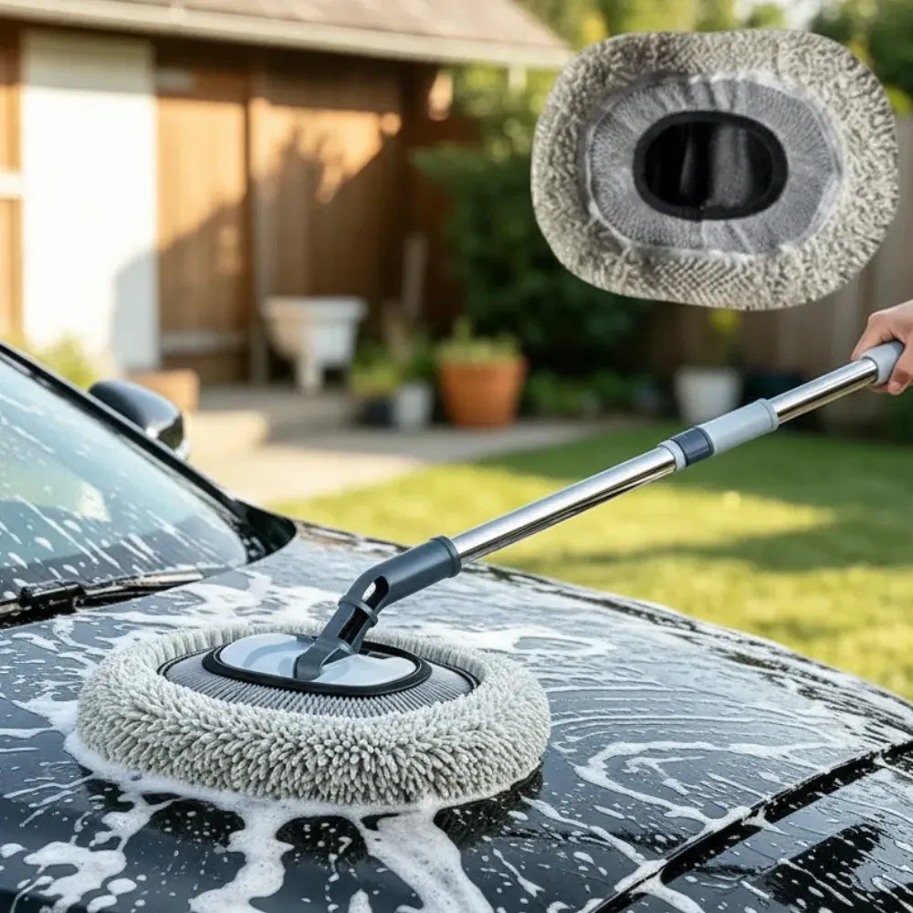 Brosse de nettoyage pour voiture à manche télescopique, balai multi-usages à long manche, brosse universelle pour vitres de voiture - Image 1