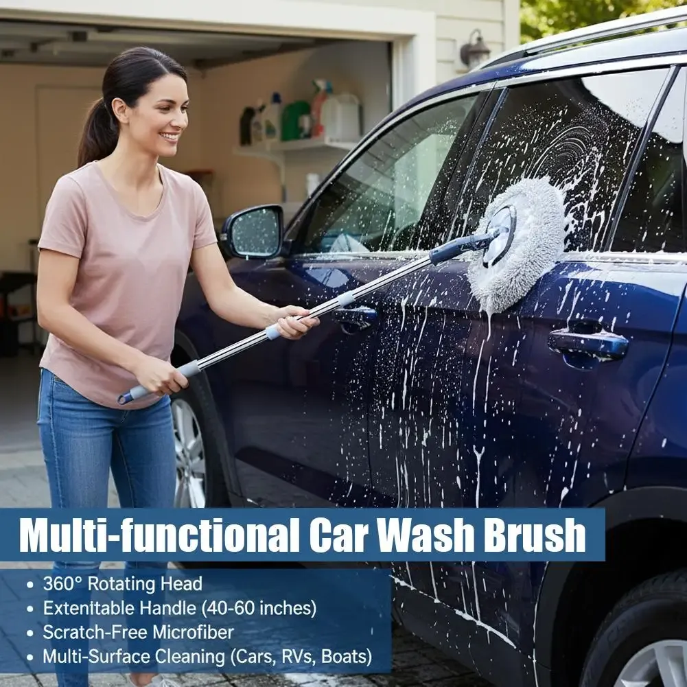 Brosse de nettoyage pour voiture à manche télescopique, balai multi-usages à long manche, brosse universelle pour vitres de voiture 3