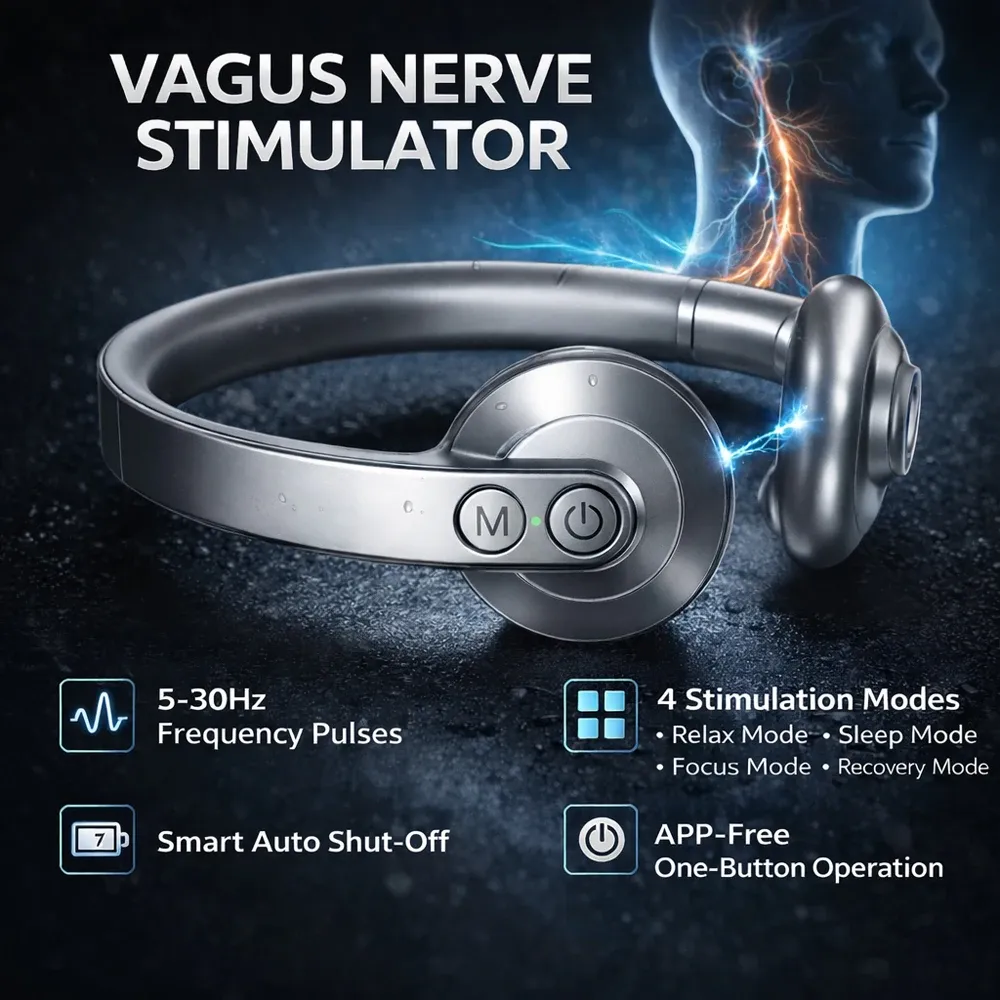 Stimulateur du nerf vague et masseur cervical à impulsions basse fréquence (5-30 Hz), 4 modes, commande à un bouton 4