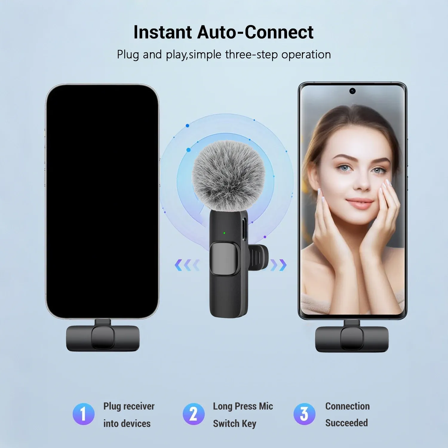 Microphone-cravate sans fil professionnel avec connecteur USB-C pour smartphones, ordinateurs et appareils photo, plug and play 2