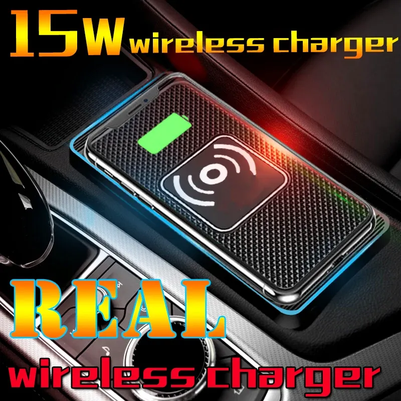 Chargeur sans fil pour voiture 15 W à fixation antidérapante, compatible Qi, pour Android et iPhone 11/12/13/14