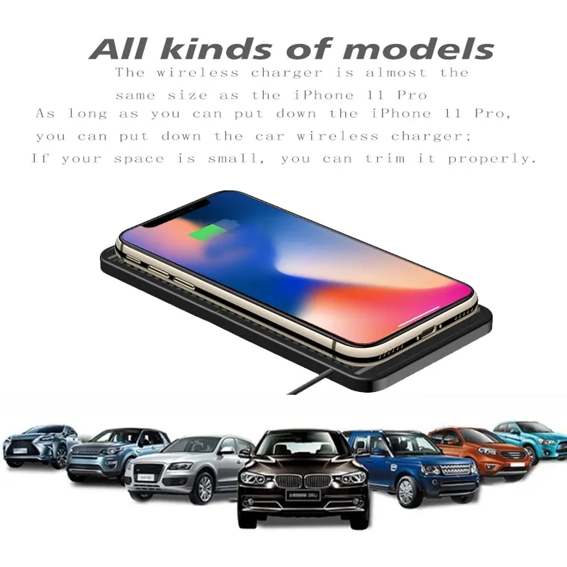 Chargeur sans fil pour voiture 15 W à fixation antidérapante, compatible Qi, pour Android et iPhone 11/12/13/14 3
