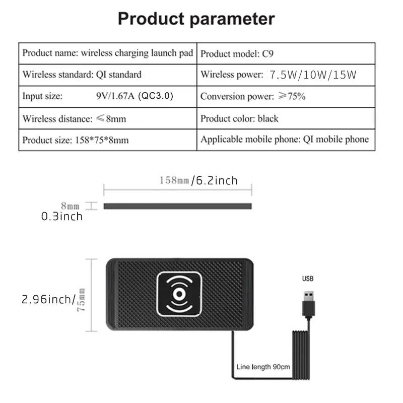Chargeur sans fil pour voiture 15 W à fixation antidérapante, compatible Qi, pour Android et iPhone 11/12/13/14 7