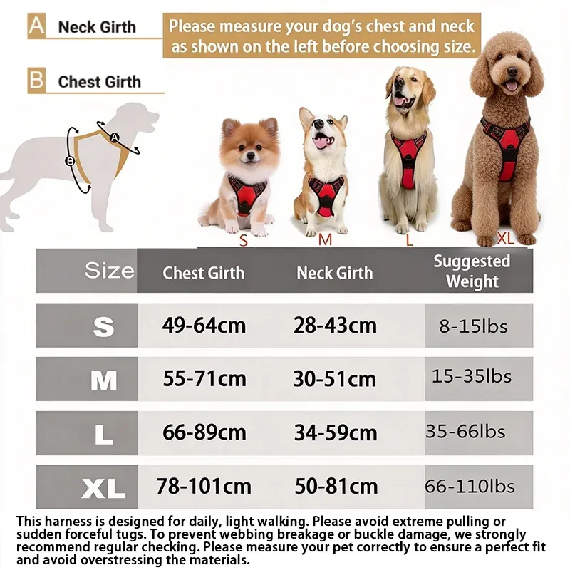 Harnais réglable anti-traction avec clip frontal, bandes réfléchissantes et poignée confort, pour chiens de taille moyenne à grande 2