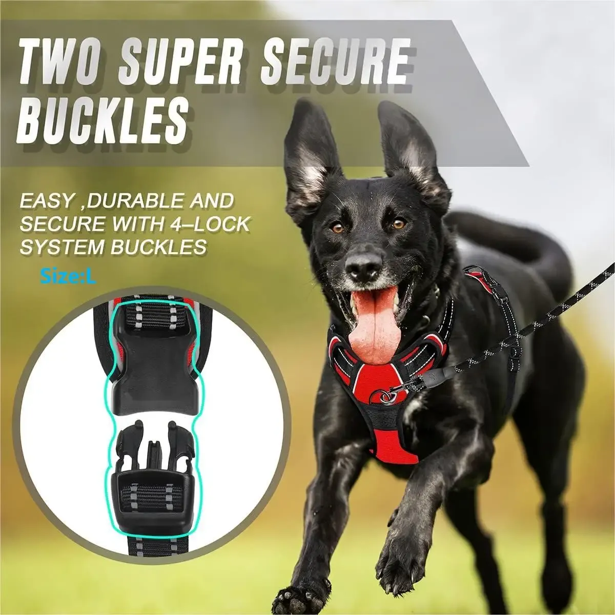 Harnais réglable anti-traction avec clip frontal, bandes réfléchissantes et poignée confort, pour chiens de taille moyenne à grande 6