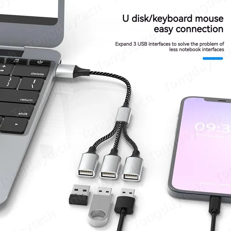Hub USB multiport, 4 ports USB-C, répartiteur USB, transfert de données rapide, adaptateur OTG pour ordinateur portable Xiaomi, MacBook Pro et Air 5