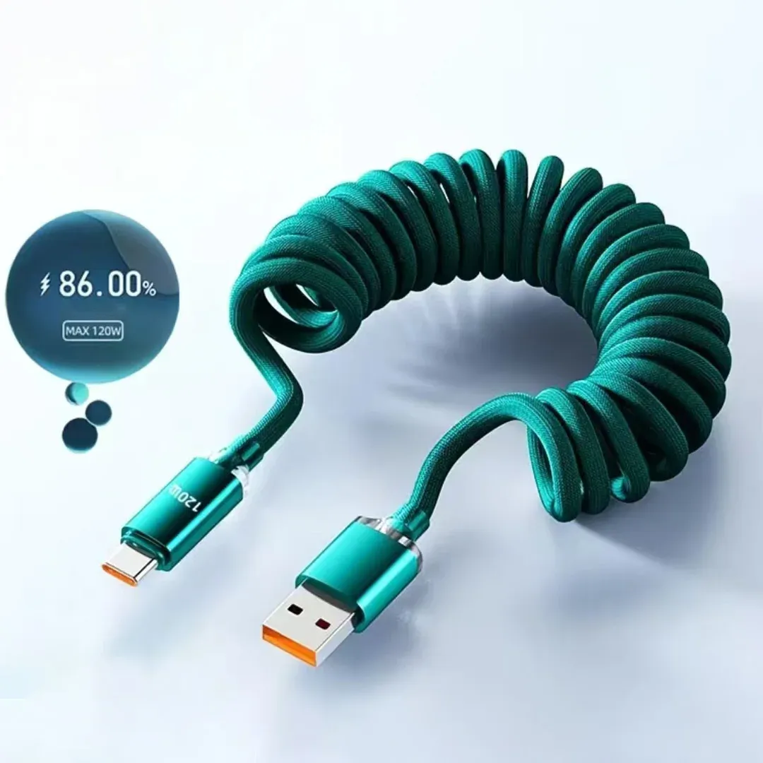NNBILI 120W, câble de charge rapide USB-C vers USB-C pour voiture, compatible avec iPhone 18 et 17, câble télescopique à ressort USB-A vers USB-C pour Samsung, Xiaomi et Huawei. 11