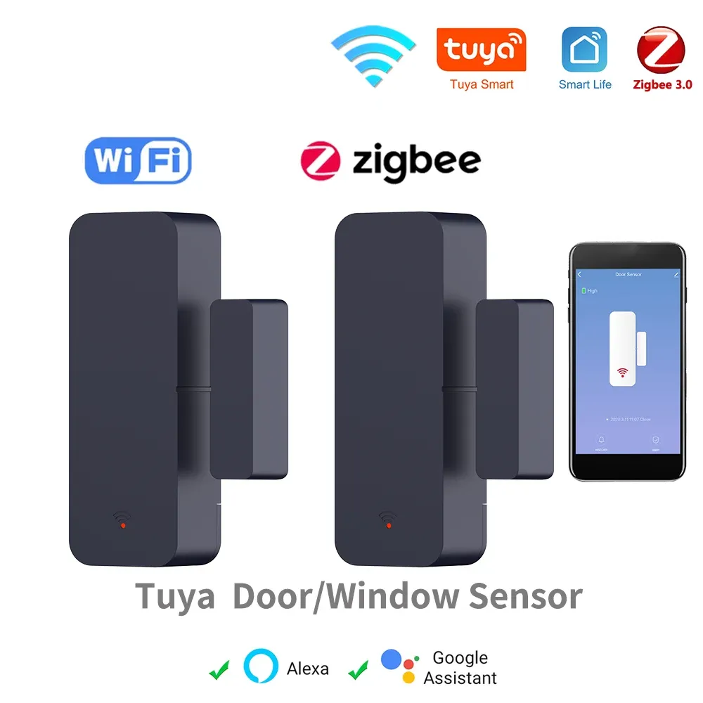 Capteur de porte et fenêtre Tuya Zigbee/WiFi, détecteur magnétique de sécurité antivol, compatible Alexa et Google Home - Image 1