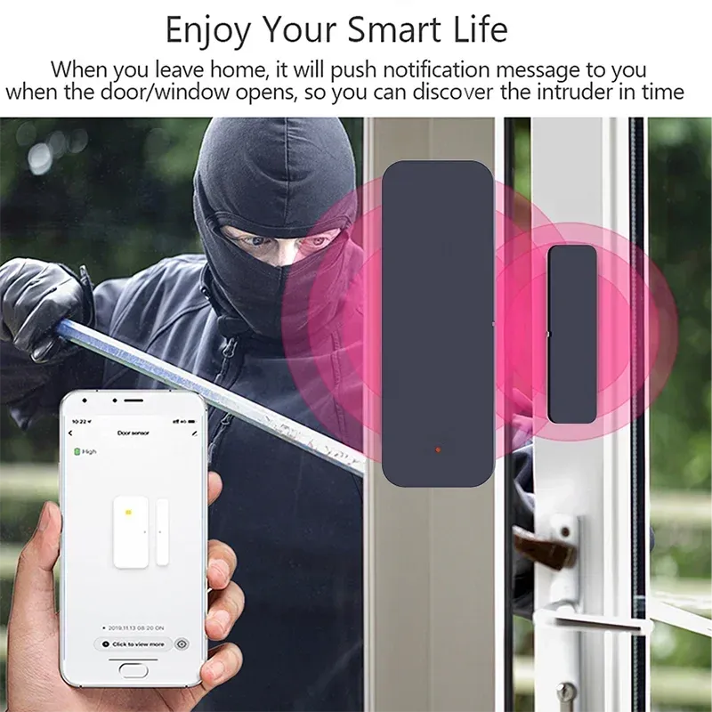 Capteur de porte et fenêtre Tuya Zigbee/WiFi, détecteur magnétique de sécurité antivol, compatible Alexa et Google Home 4