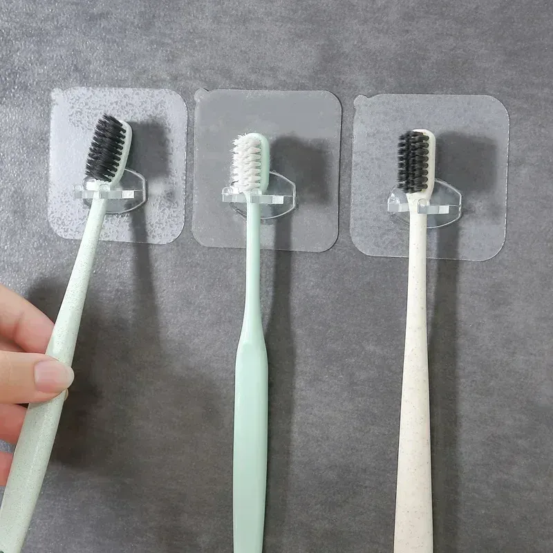 Porte-brosse à dents mural transparent, étanche, avec support pour rasoir et égouttoir 2
