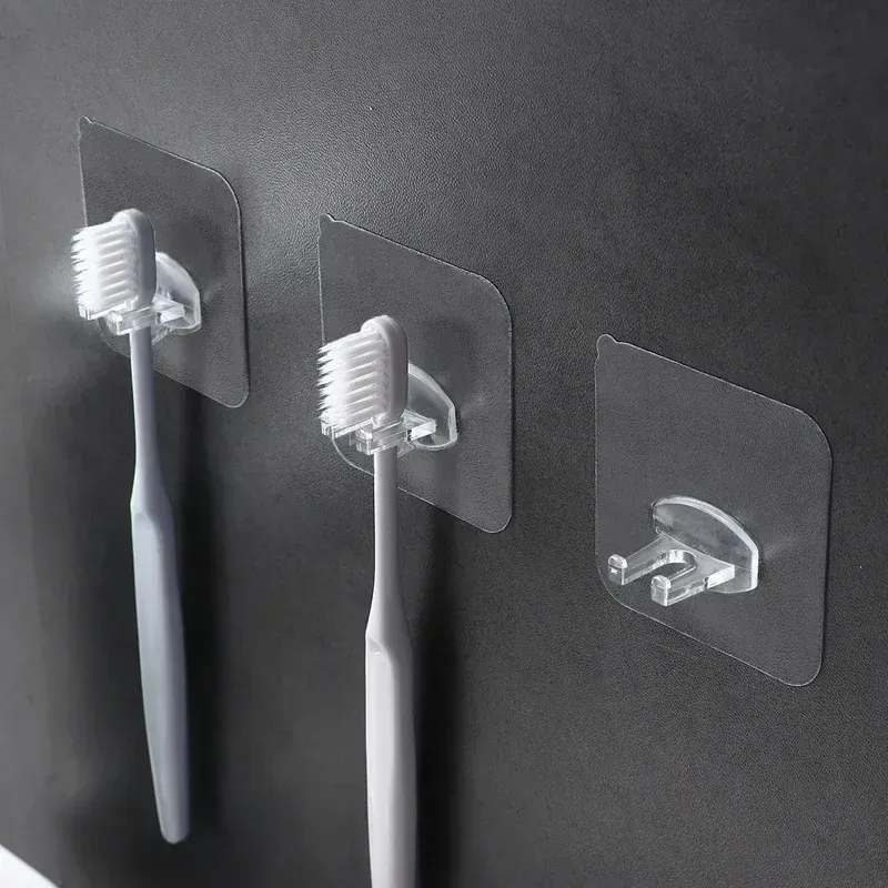 Porte-brosse à dents mural transparent, étanche, avec support pour rasoir et égouttoir - Image 1