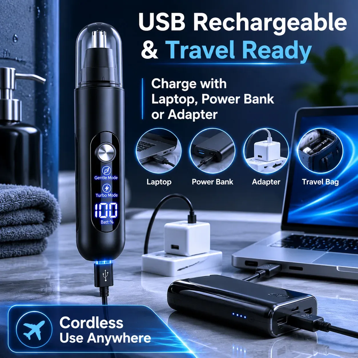 Tondeuse à poils de nez électrique rechargeable, pour nez, sourcils et oreilles 3