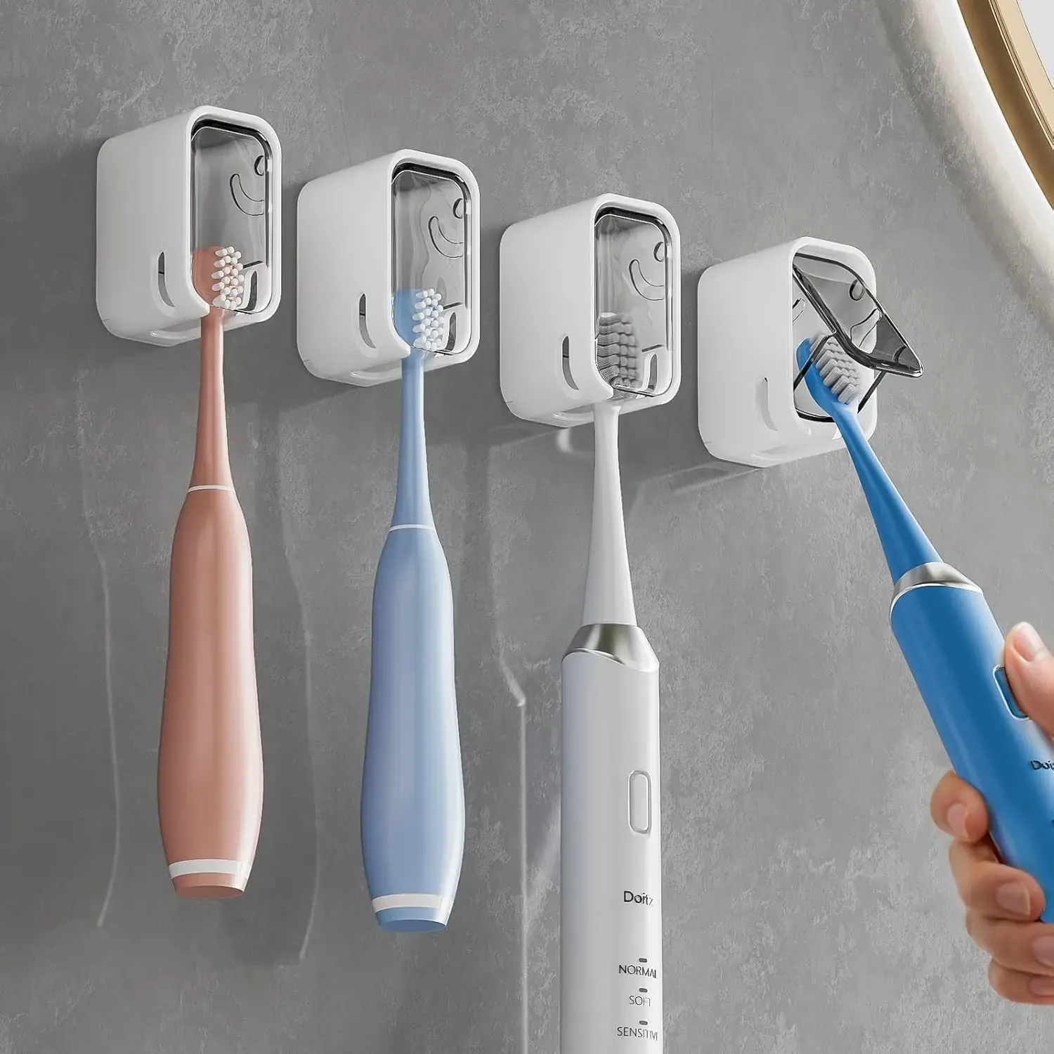 Support mural pour brosses à dents avec couvercle pour la douche, distributeur individuel pour salle de bain et organisateur de rangement pour la famille et les voyages