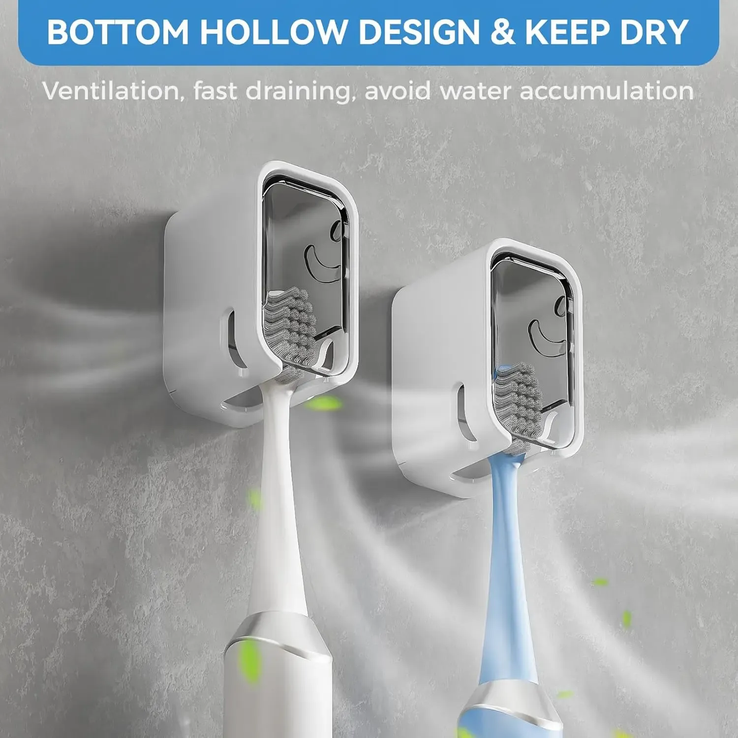 Support mural pour brosses à dents avec couvercle pour la douche, distributeur individuel pour salle de bain et organisateur de rangement pour la famille et les voyages 3