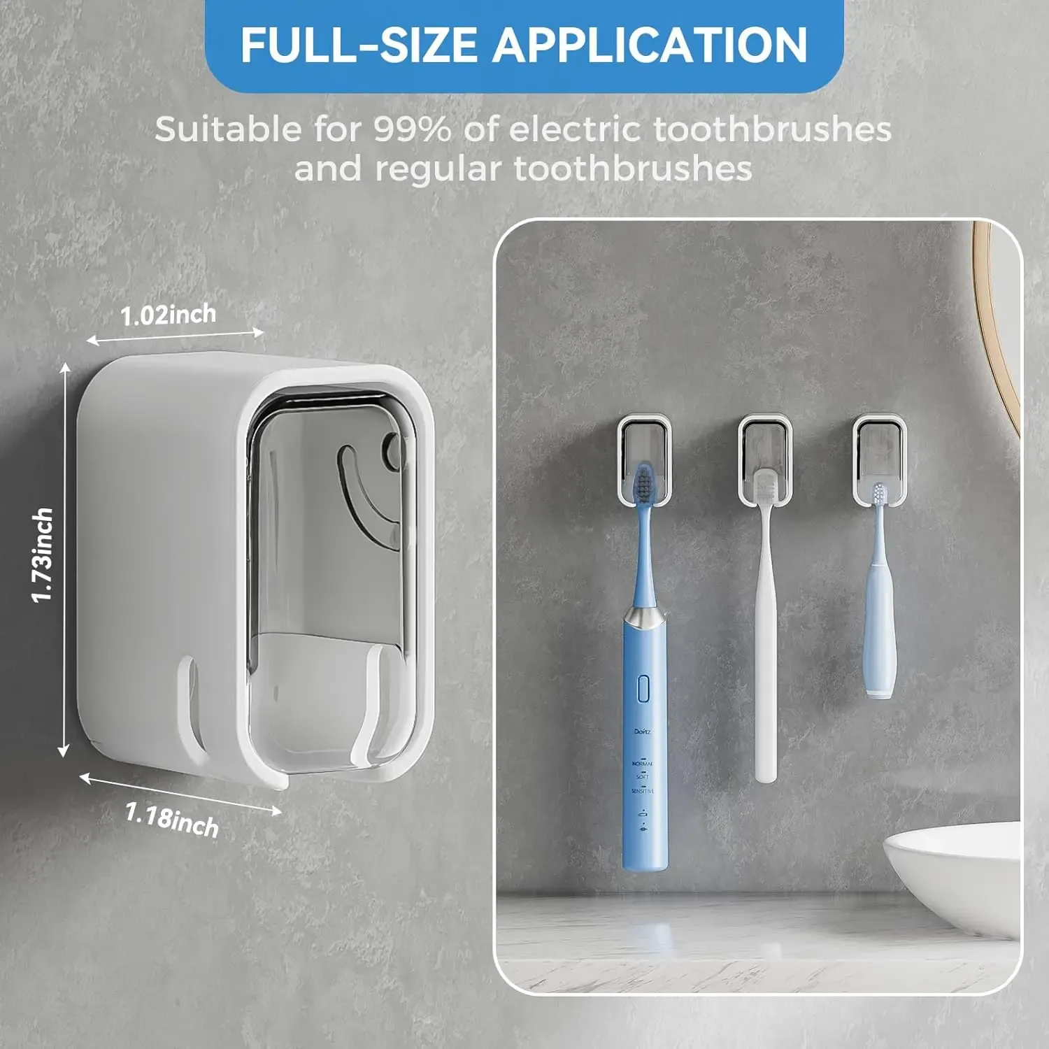 Support mural pour brosses à dents avec couvercle pour la douche, distributeur individuel pour salle de bain et organisateur de rangement pour la famille et les voyages 4