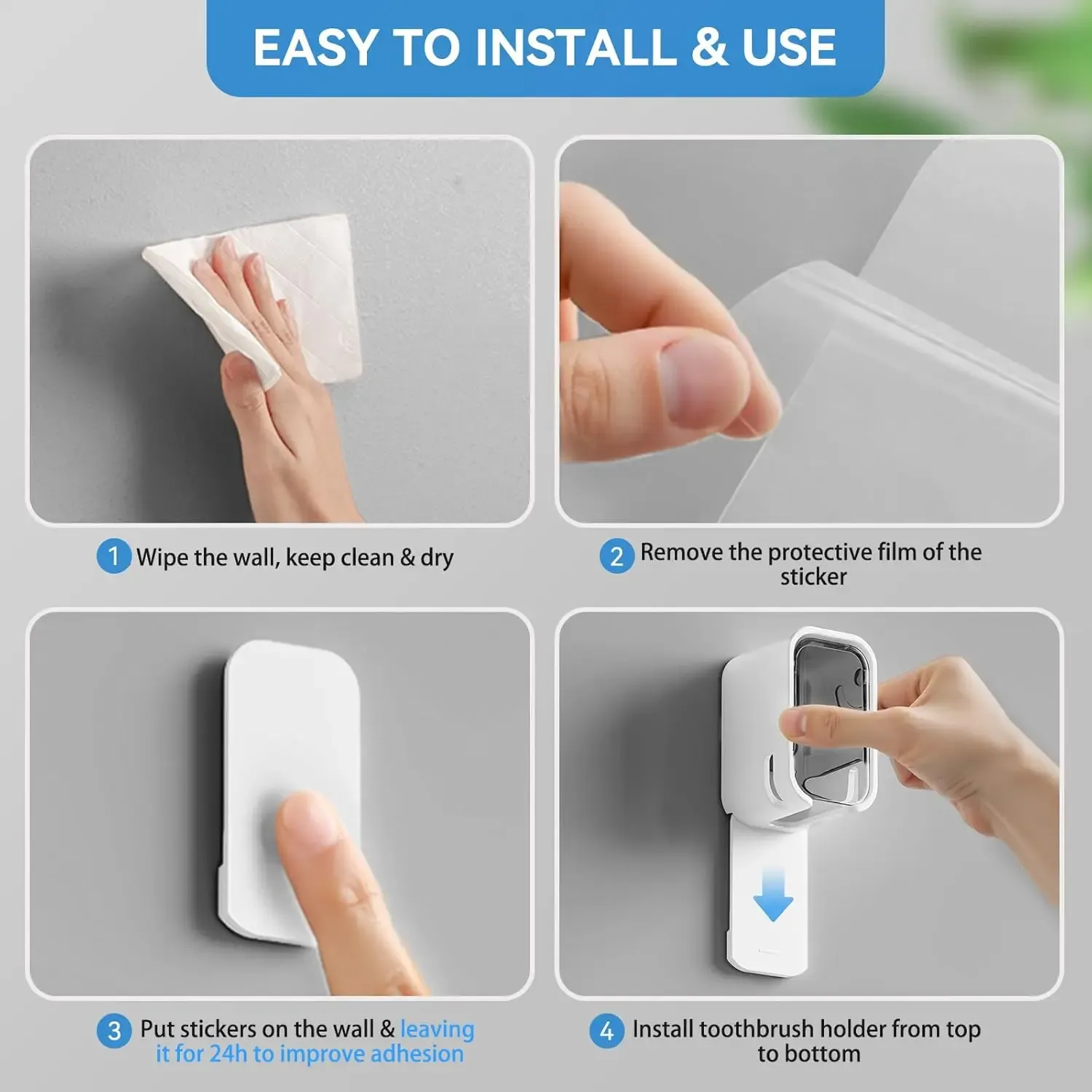 Support mural pour brosses à dents avec couvercle pour la douche, distributeur individuel pour salle de bain et organisateur de rangement pour la famille et les voyages 5