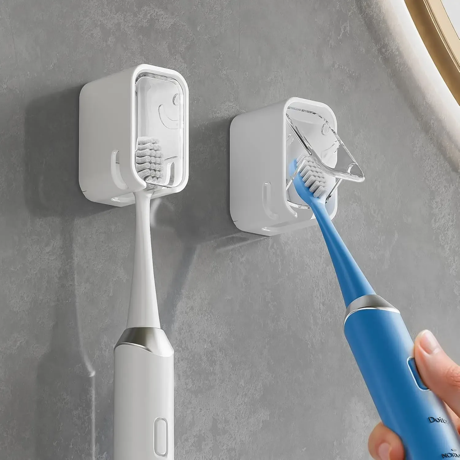 Support mural pour brosses à dents avec couvercle pour la douche, distributeur individuel pour salle de bain et organisateur de rangement pour la famille et les voyages 9