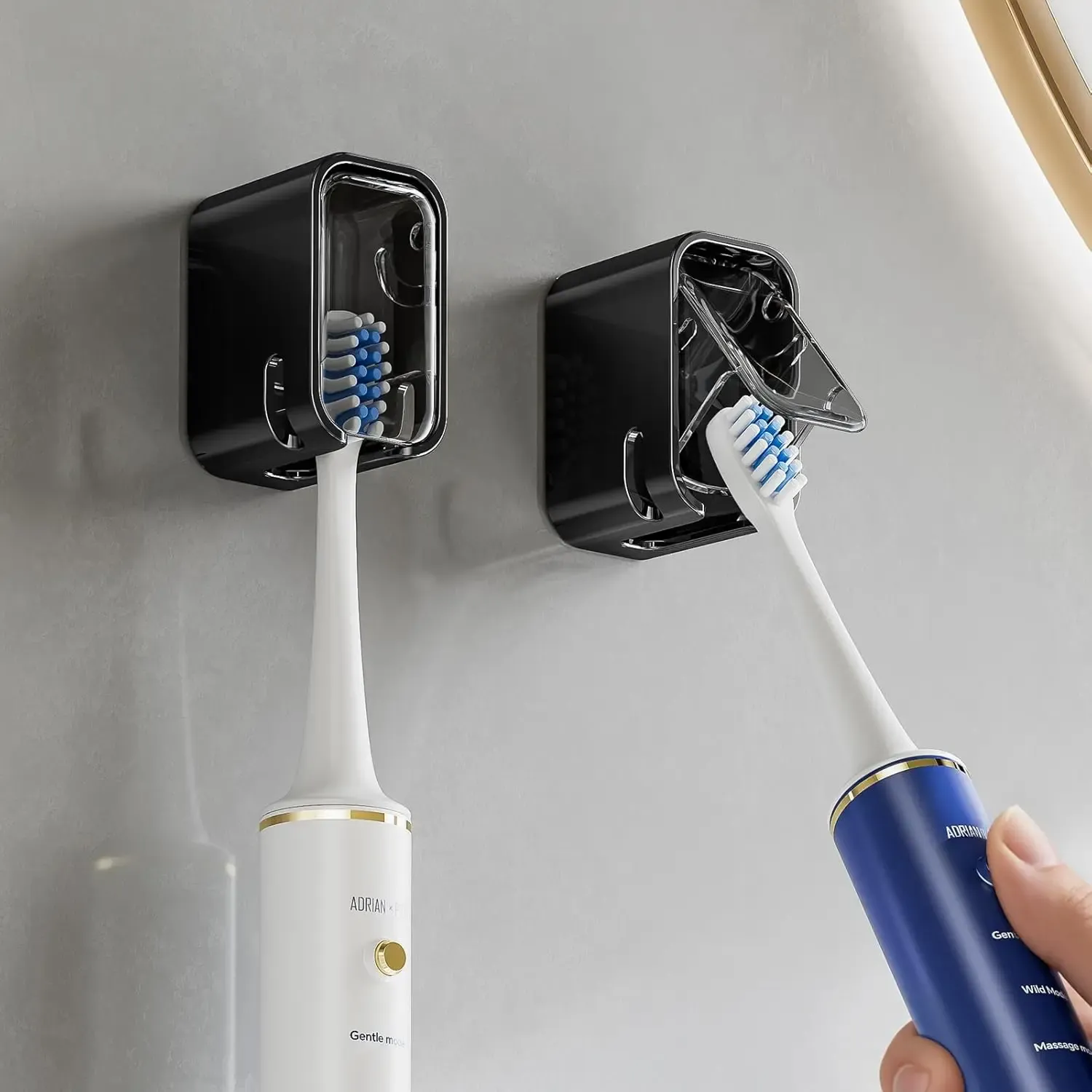 Support mural pour brosses à dents avec couvercle pour la douche, distributeur individuel pour salle de bain et organisateur de rangement pour la famille et les voyages 10