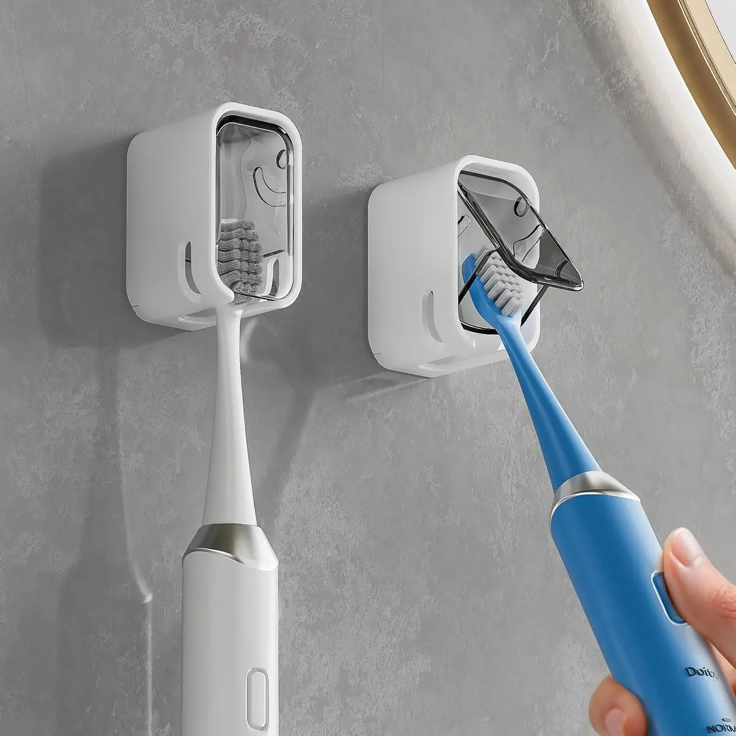 Support mural pour brosses à dents avec couvercle pour la douche, distributeur individuel pour salle de bain et organisateur de rangement pour la famille et les voyages 7