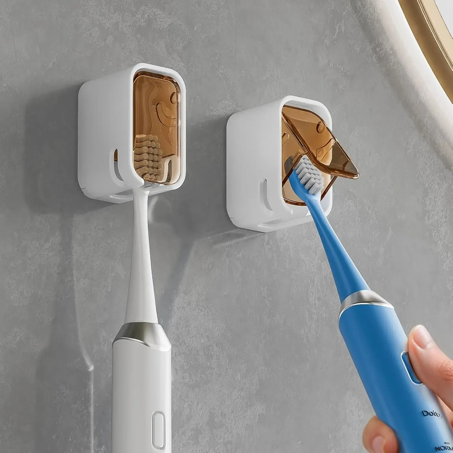 Support mural pour brosses à dents avec couvercle pour la douche, distributeur individuel pour salle de bain et organisateur de rangement pour la famille et les voyages 8